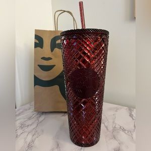 ❤️♥️Starbucks Red Merlot Crystal Jeweled Studded Tumbler Cold Cup NWT